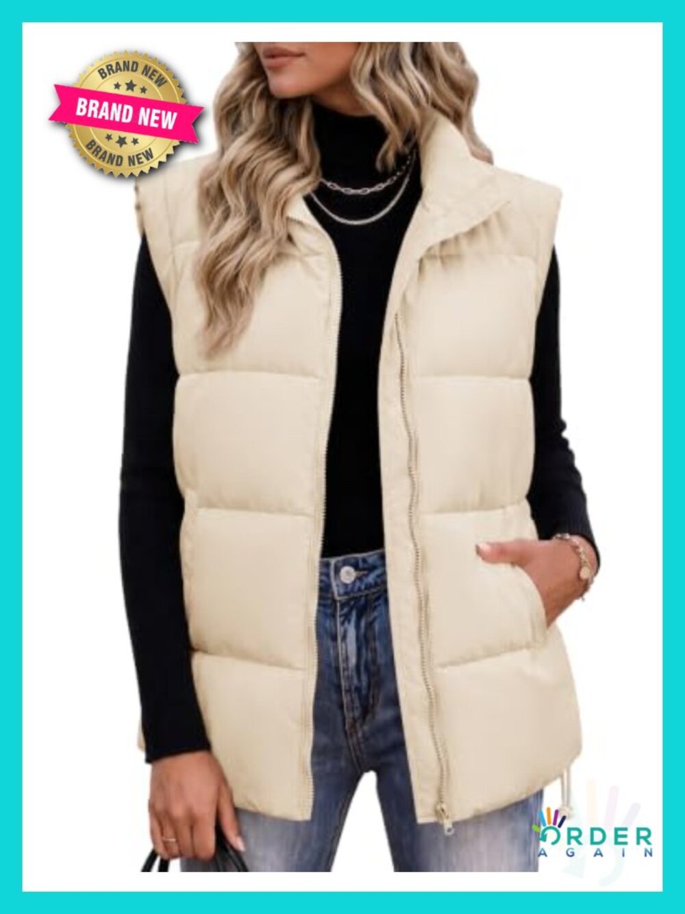 Quilted Puffer Vest Sleeveless Zip Front Lightweight Winter Outerwear
